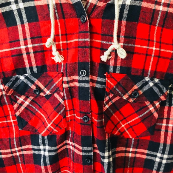 Girls Flannel Hooded Sweatshirt Red Medium - Picture 3 of 6